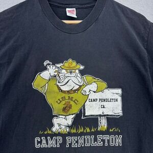 VTG Camp Pendleton Marine Bulldog Black Shirt SZ L Made In USA Single Stitch 80s